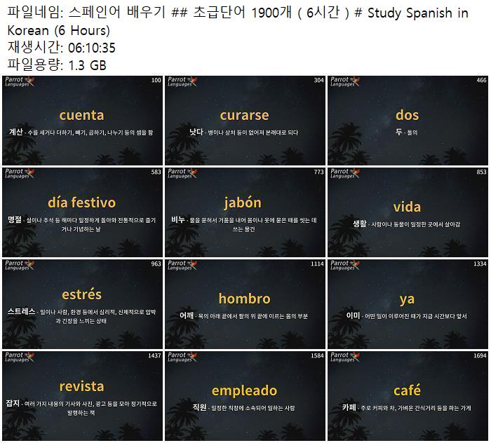 스페인어 배우기 초급단어 1900개 6시간 Study Spanish in Korean 6 Hours 토렌트